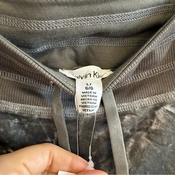 Calvin Klein Women’s Gray Velvet Drawstring Waist Lounge Casual Sweatpants - Picture 8 of 9